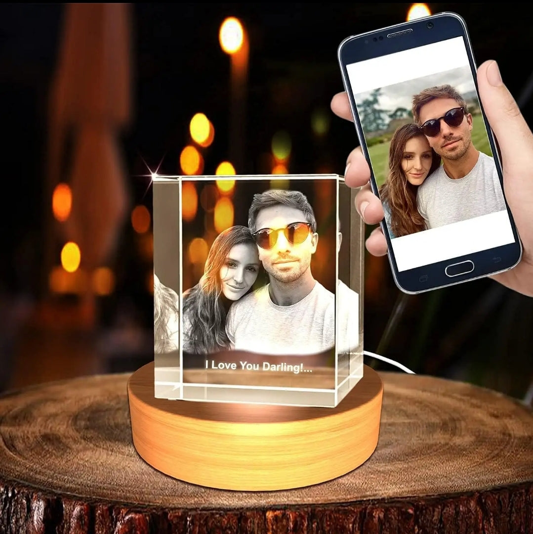 Shining Custom Crystal Cube Carving Photo Display for Valentine